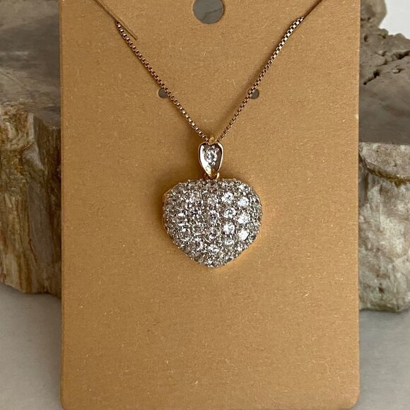 Gold Vermeil Sterling Silver 925 Pave Puffy Heart Locket Pendant Necklace 18" - Picture 3 of 16